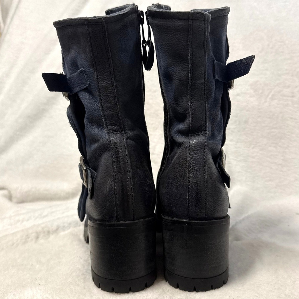 RARE Miz Mooz 8.5 Madena Dual Buckle Boot River Blue Leather Moto Steampunk Boho - Picture 7 of 10